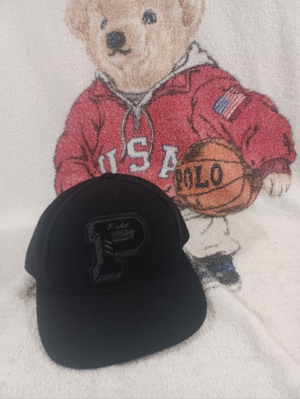 Polo RALPH LAUREN Cap Black Wool Blend P Patch Varsity Fitted Baseball Hat SMALL